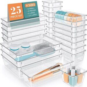 Clear Plastic Drawer Organizer Set Storage Bins Makeup Office Bathroom